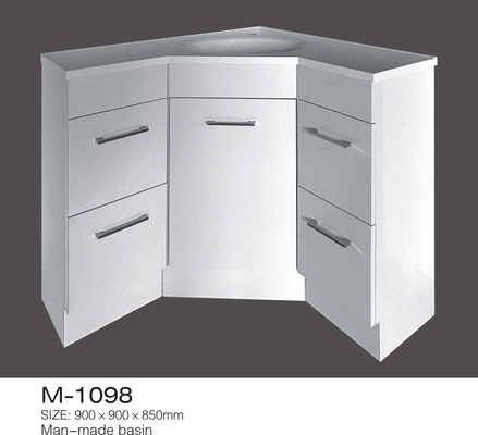 হস্তনির্মিত MDF বাথরুম ভ্যানিটি এক দরজা ডোর চারটি ড্রয়ারের মধ্য কোণে বেসিন স্থায়ী